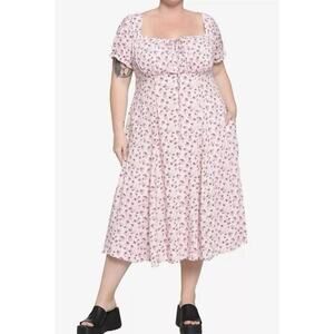 Hot Topic Empire Dress SZ 4X Pink Floral Clock Gears Midi Cottage Romantic Event